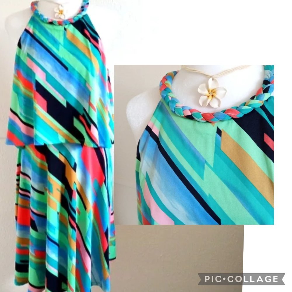 London Times Tiered Braid Neck Dress